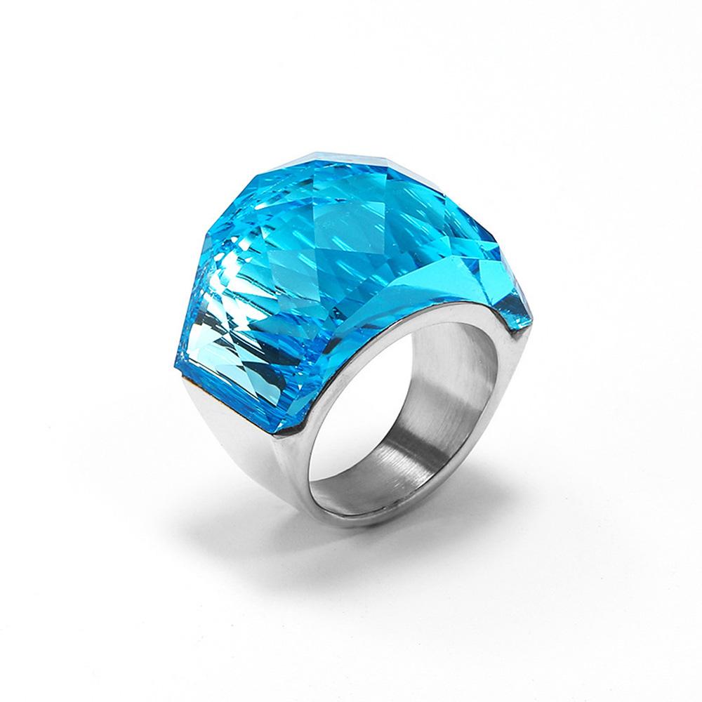 Titanium Steel Bold Gradient Ring Semi-Transparent Multi-Color Zircon Jewelry Edgy Stackable Everyday Accessories