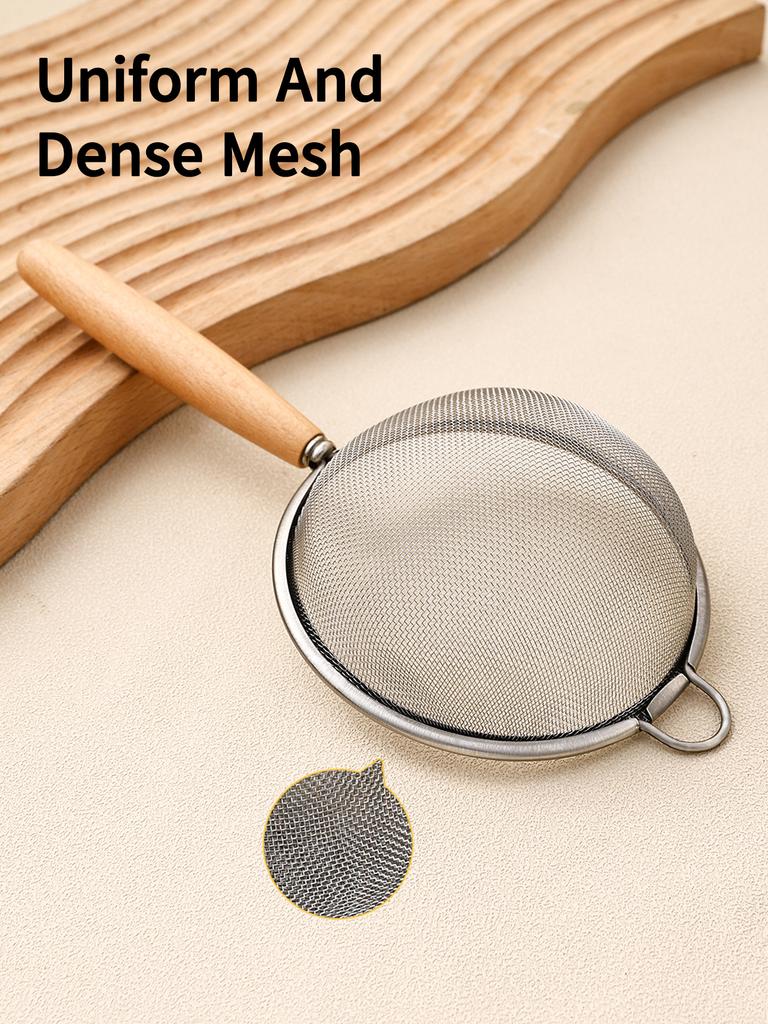 304 Edelstahl Filterlöffel Holzgriff Feines Sieb Sojamilch Saft Seiher Mehl Sieb Küchenwerkzeuge