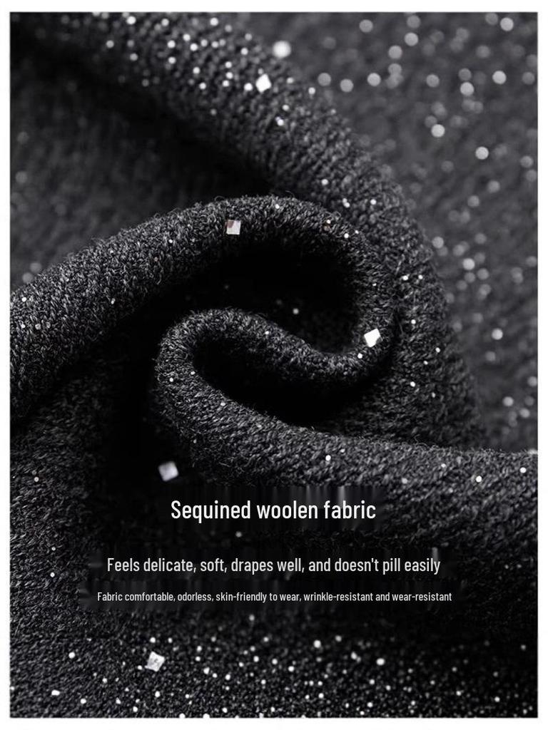 Luxe Black Sequin Midi Skirt - 2026 Spring Collection: Elegant, Slimming, Versatile, Hip-Hugging Straight Cut for Women