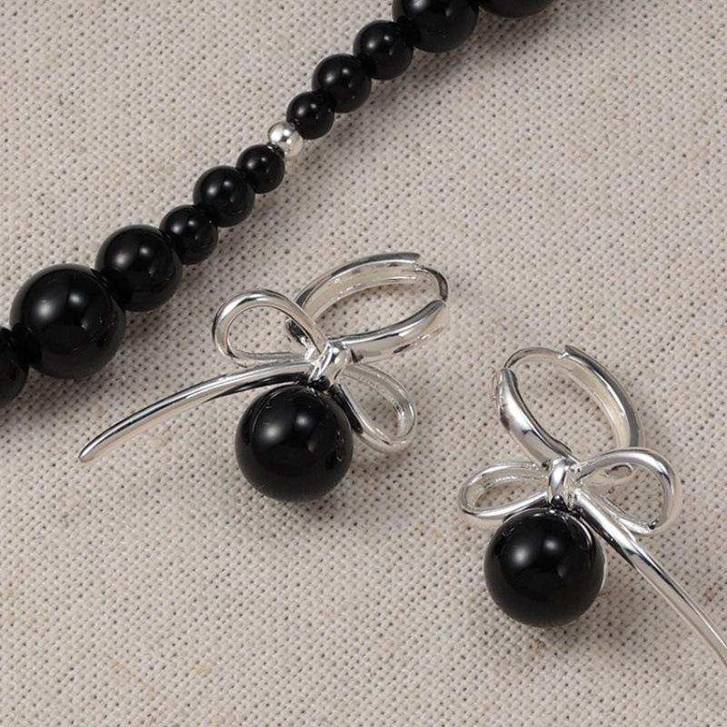 

Bow Earrings, Women s Sweet Temperament, Versatile Ear Buckles, Agate Earrings.