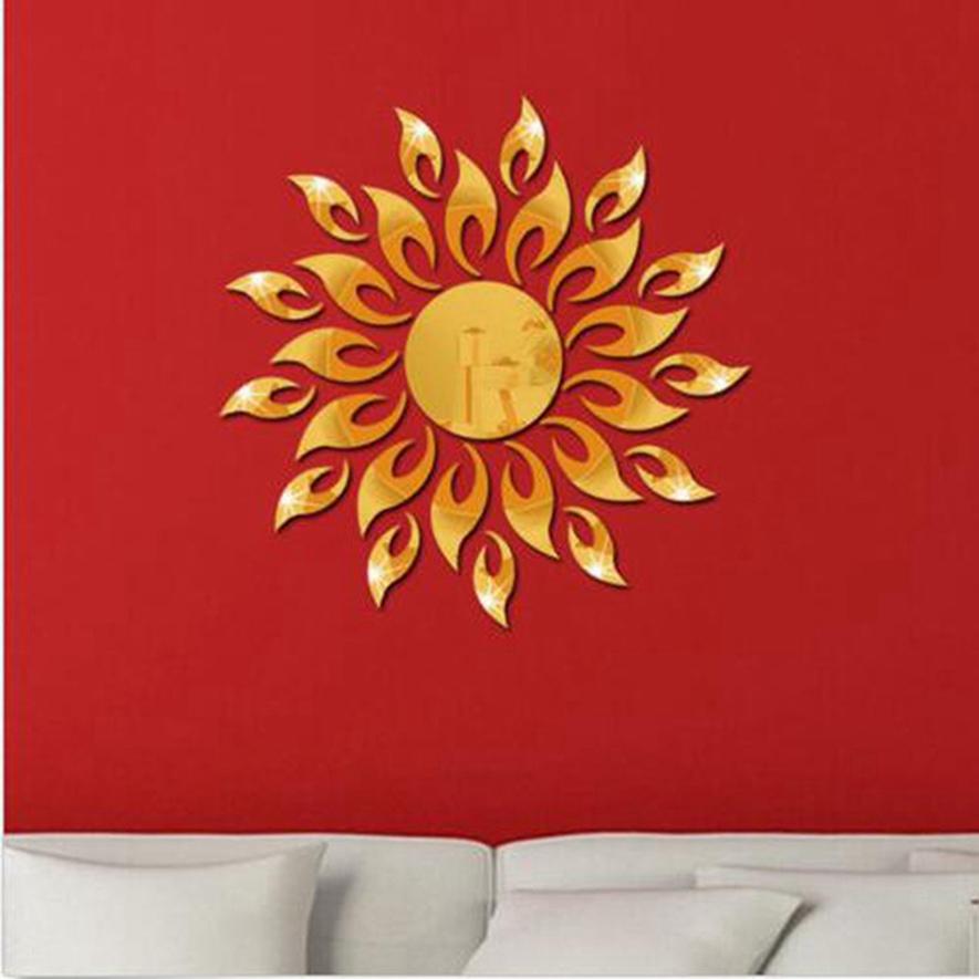 מדבקות קיר דקורטיביות תלת-ממדיות אקריליות מדבקות מראה אופנתיות מדבקות חמניות לסלון לחדר השינה מדבקות קיר דקורטיביות