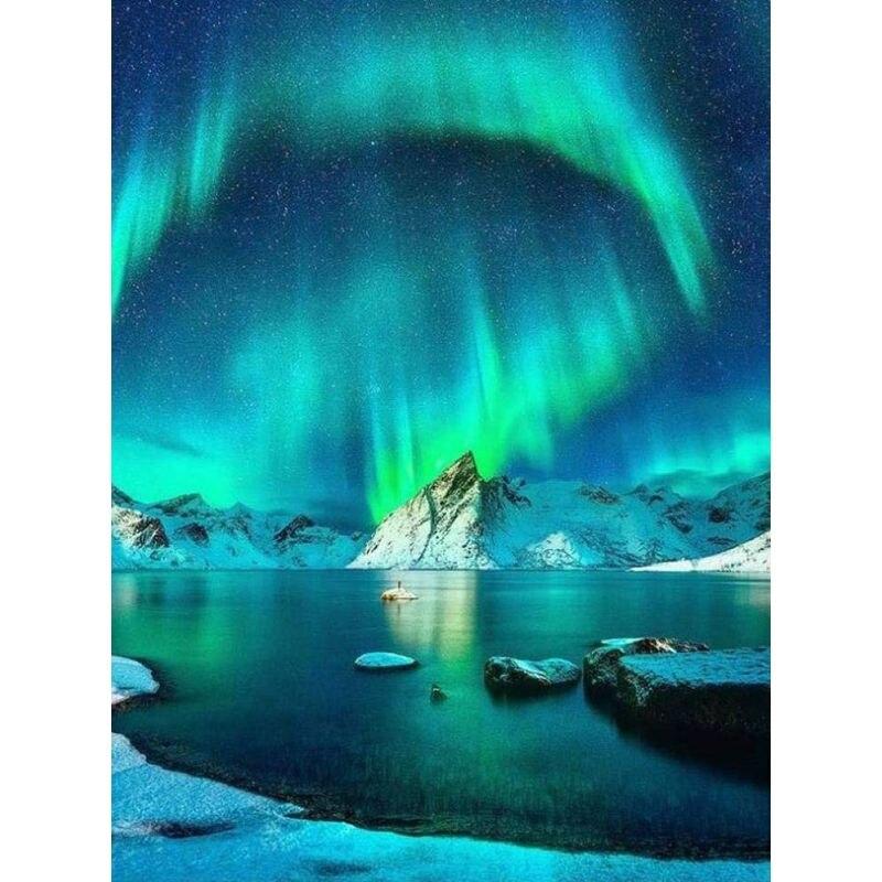 5d Diy Full Round Diamond Painting Embroidery Mosaic Aurora Polaris Landscape Home Decoration Gift Handicraf