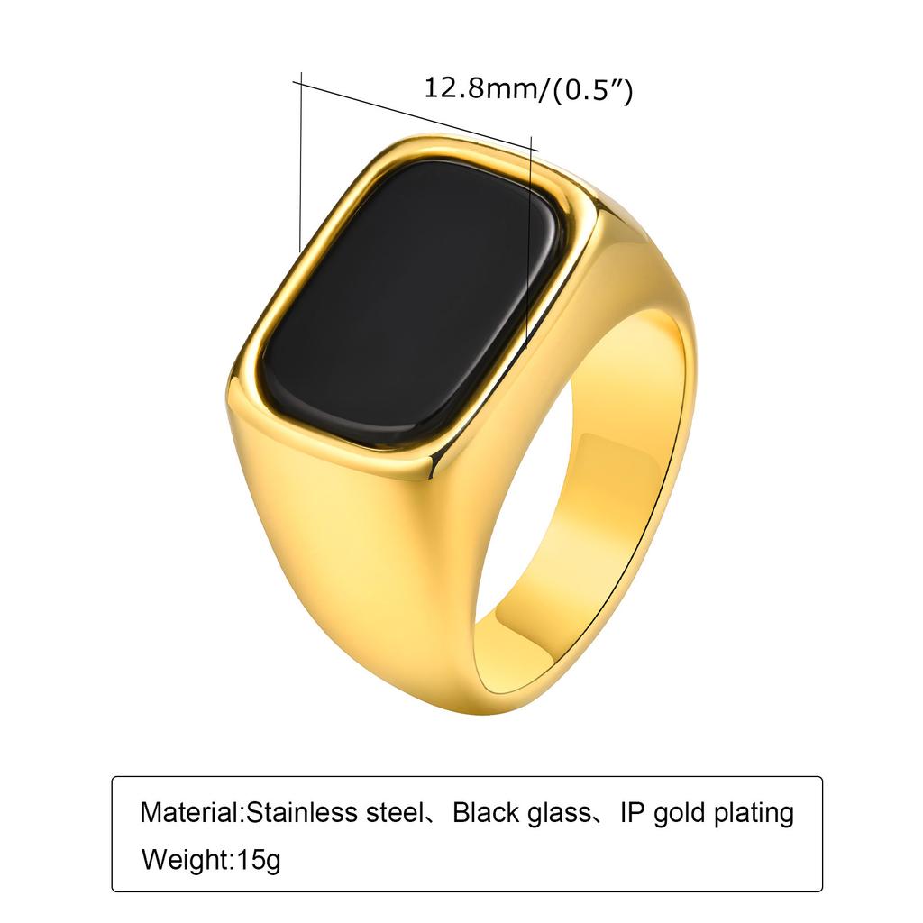 Vnox Stilfulde Firkantede Naturstens Seglringe til Mænd, Rustfrit Stål Metal Fingerring Festgave Smykker