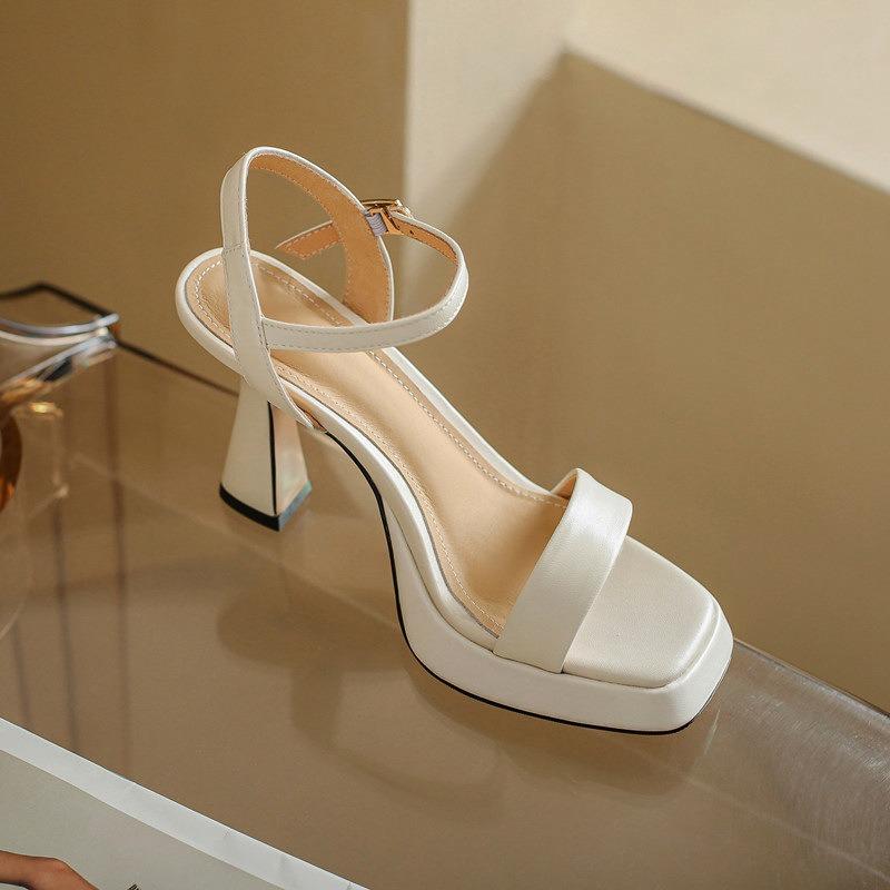 Summer Platform Women's Shoes with Fashion Square Head High Heels Thick Heel Waterproof Table Barbie Pink Sandals Cm