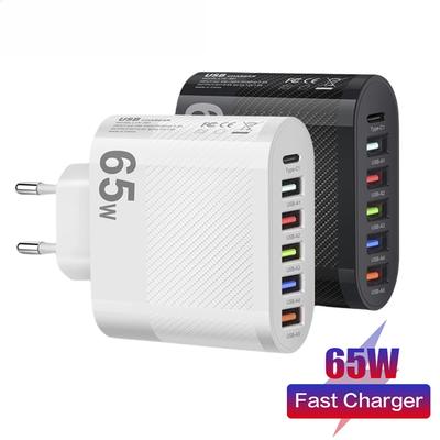 מטען קיר מהיר 65W 6 ב-1 5 USB 1 Type C טעינה מהירה עבור אייפון סמסונג שיאומי וואווי אופו מתאם לטלפון נייד