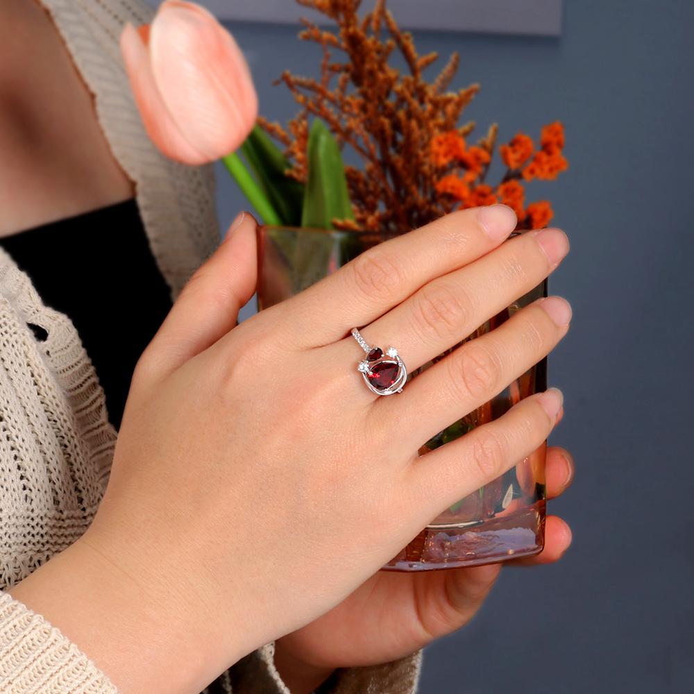 Klassisches romantisches S925 Silber Ring-Ohrringe-Set für Frauen und Ehefrau, natürlicher Granat, edler Schmuck, Verlobung, Jahrestag, romantisches Geschenk