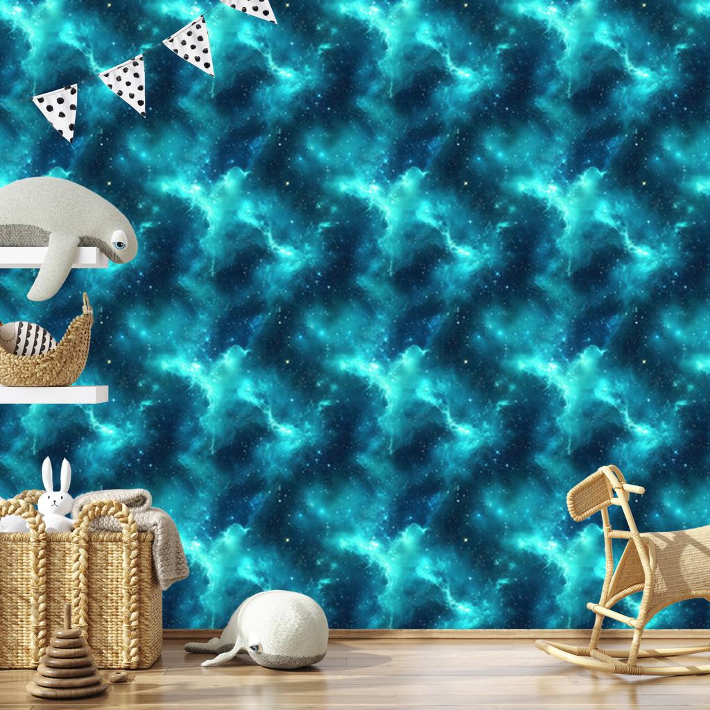 Watercolor Galaxy Turquoise Wallpaper, Turquoise Center 50x1000