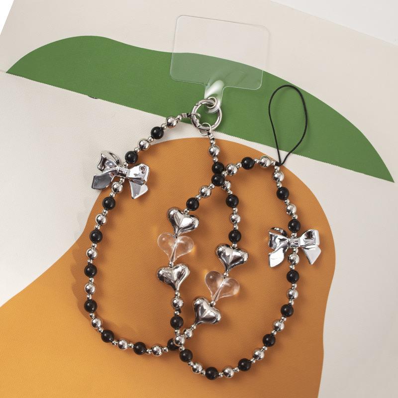 Durable Black & White Plaid Bow Wrist Strap with Buckle Chain for Phones