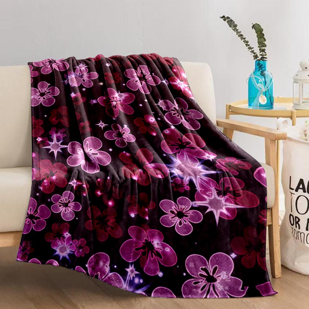 Floral Pattern Blanket - Pink and Purple Flowers with Star Accents Blanket, Suitable for Use In the Bedroom, Living Room, On the Sofa