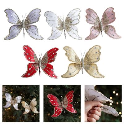 Glittering Foam Cloth Butterfly Ornament 25Cm Length Design Festival Party Home Decoration Christmas Tree Accessories