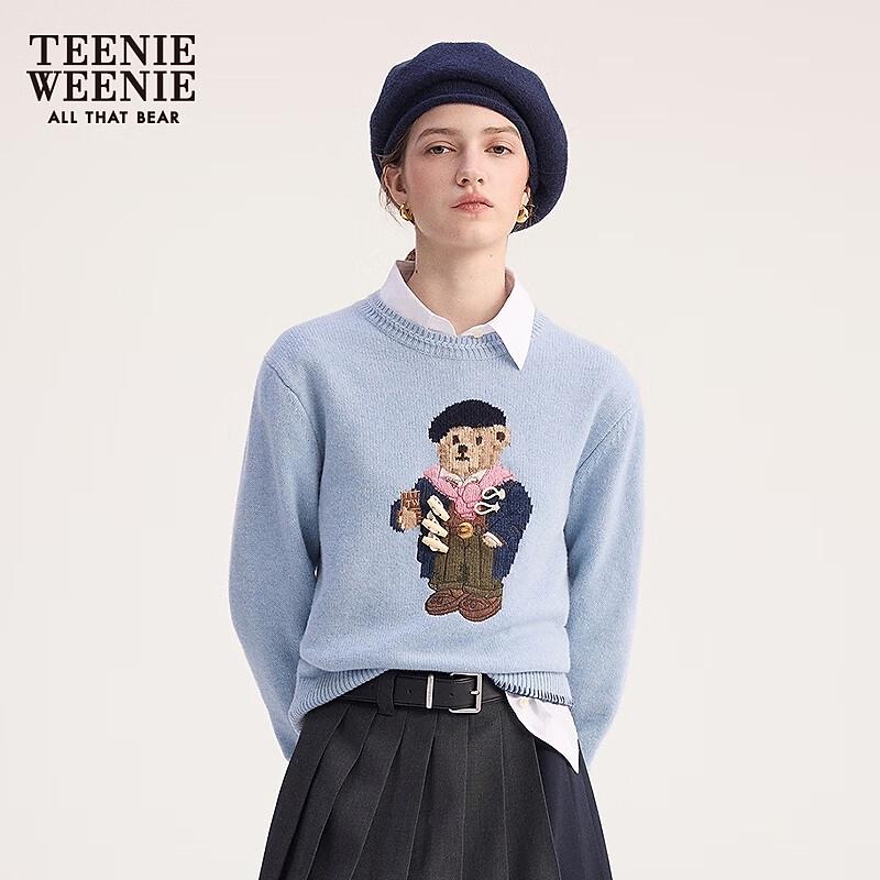 Teenie Weenie Women's Bear Graphic Round Neck Pullover Sweater