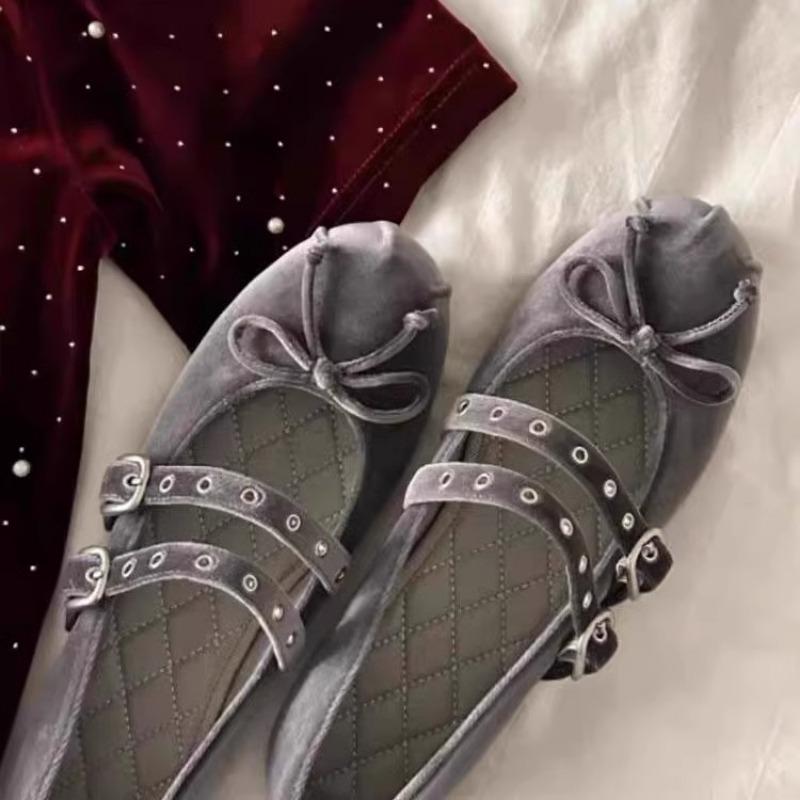 Fashion Flat Shoes for Women Spring Autumn 2025 New Suede Bow Square Ballet Shoes for Women Mary Jane Shoes Retro Plus Size 42 43