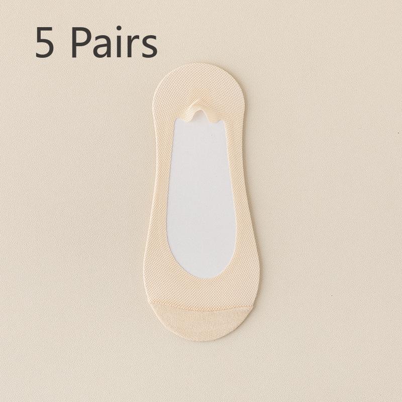 5 Pairs Boat Socks Women's Summer Thin Non-slip with Summer Single Shoe Ice Silk Shallow Mouth Invisible Socks