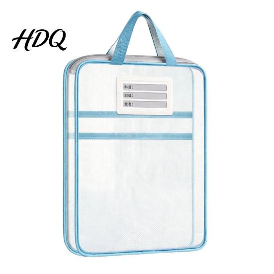 Portable Storage Pouches Transparent Nylon Document Bag Lightweight Mesh File Organizer with Zipper School Stationery Organizers And Strap,