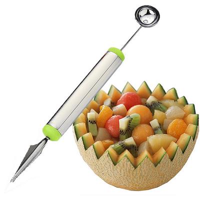 כף גלידה מנירוסטה עם קצה כפול, כף לחיתוך כדורי מלון, פירות