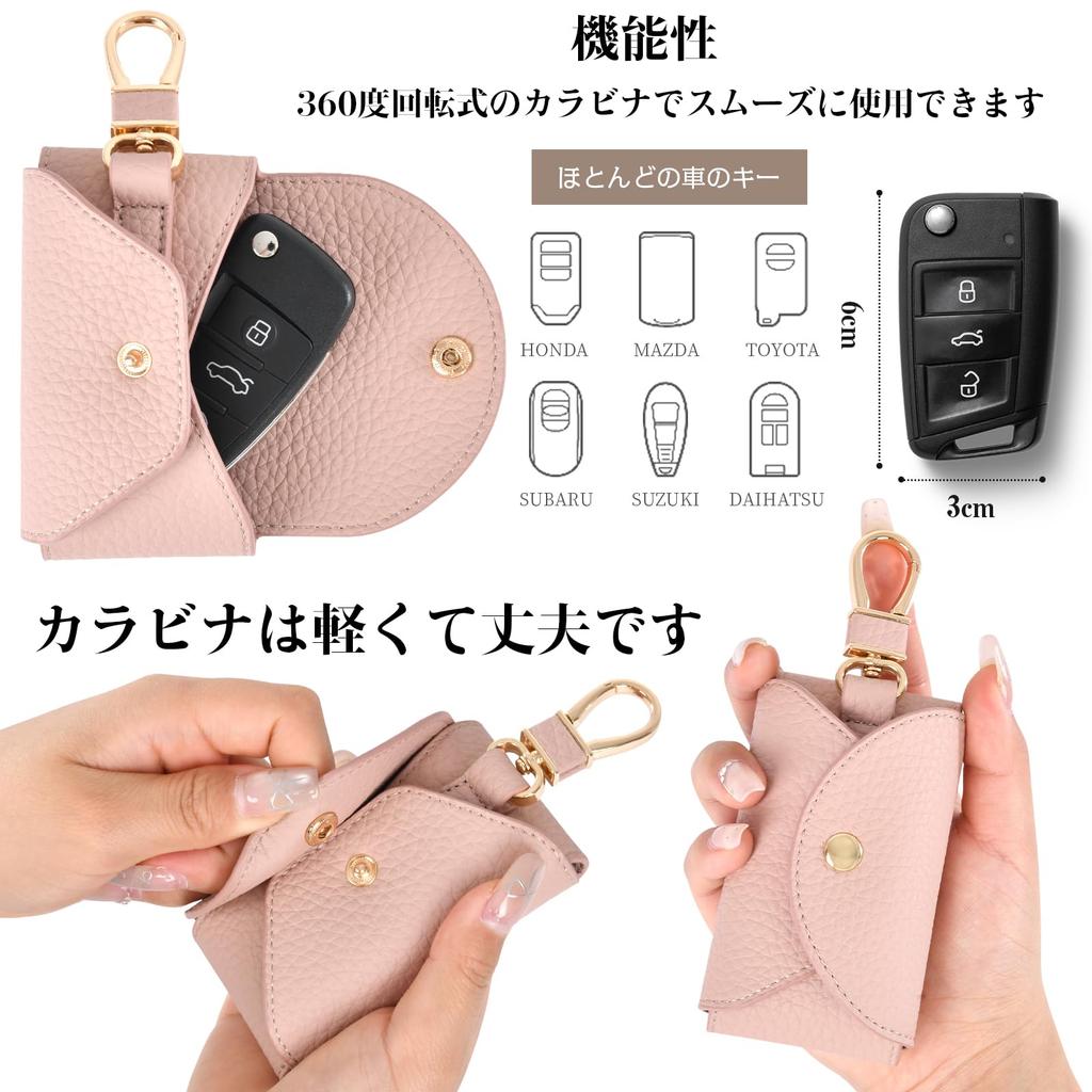 Shirizu and Car Key Case with Clear Cute Carabiner and Key While Casual Smart Key PU Simple Design Women's Men's Window, Ring, "Operate Inserted,"
