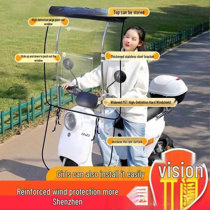 Electric Vehicle Detachable Folding Awning: Retractable Sunshade, Windproof & Rainproof for Pedal Motorcycles.