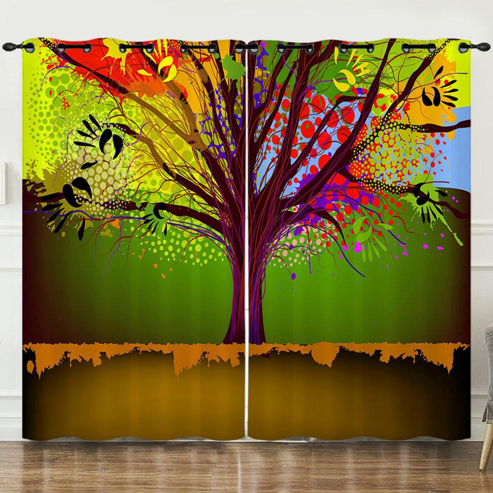 Curtain Wish Tree Owl 3D Digital Printing Blackout Curtain Punching