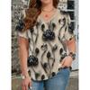 Ethnic Style T-Shirts Vintage Floral 3D Print Women's V-Neck Short Sleeve T Shirt Y2k Harajuku Tees Casual Tops Female Clothing