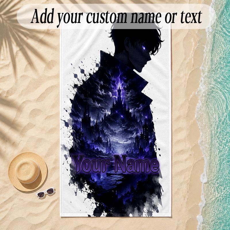 Beach TowelSolo Leveling Custom Name Text Personalized Soft Towel for Beach Pool Indoor Home Decor Gift