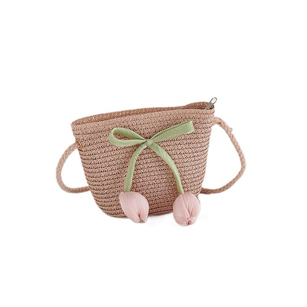 with Same Style Crossbody Bag Tulip Straw Sun Hat Korean Style Lace Brim Beach Cap  Baby