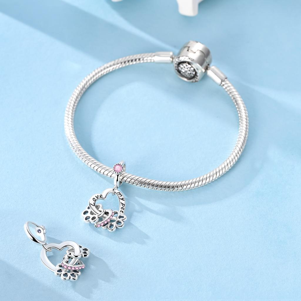 Copper Metal Charm Bead Component Heart Paw Pendant Bead Component Compatible With Authentic Original Bracelet High Quality Fine Jewelry Do It