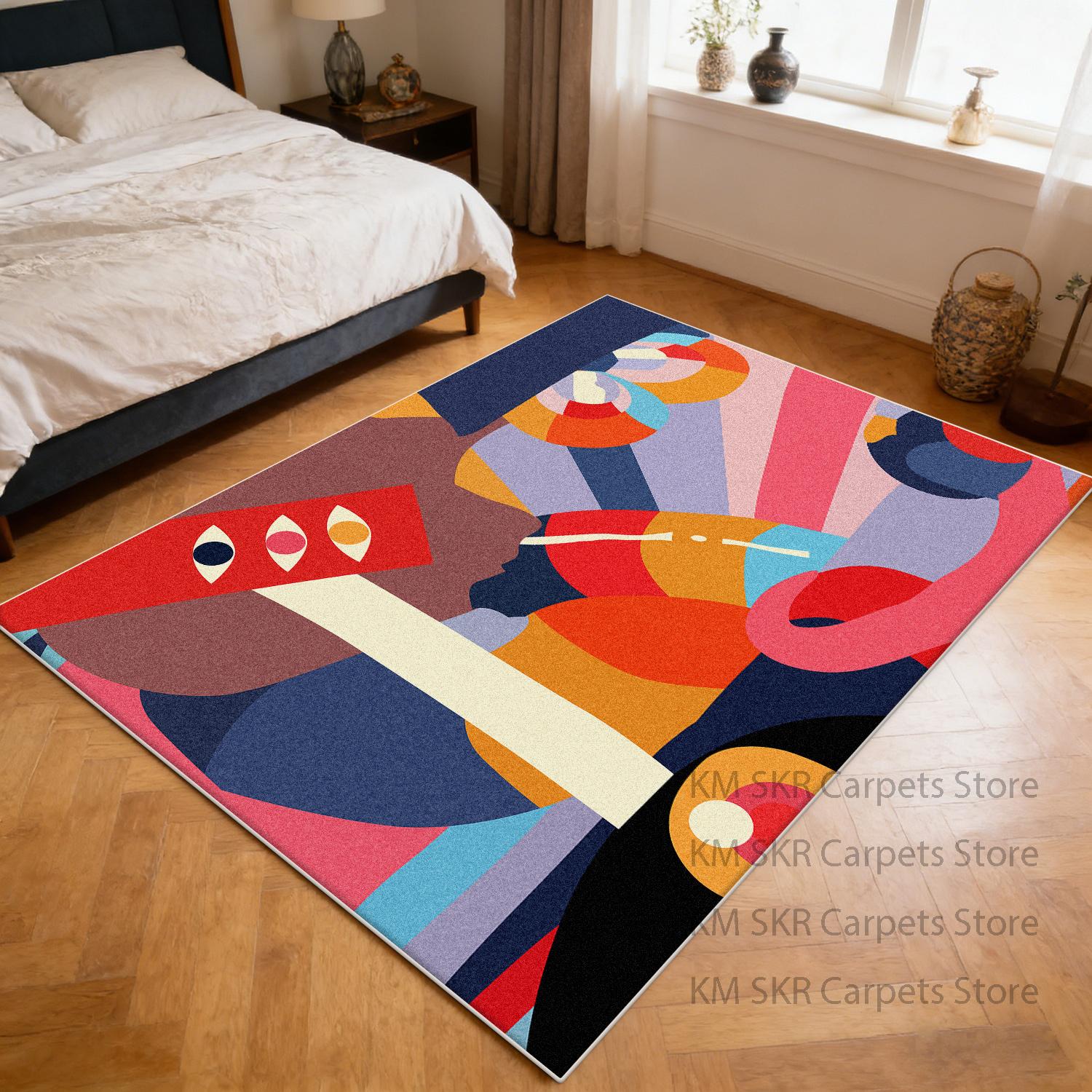 

Modern Colour Geometric Bedroom Carpet Decoration Home Machine Washable Non-slip Living Room Sofa Rug Soft Fluffy Bedside Mat 60x90cm