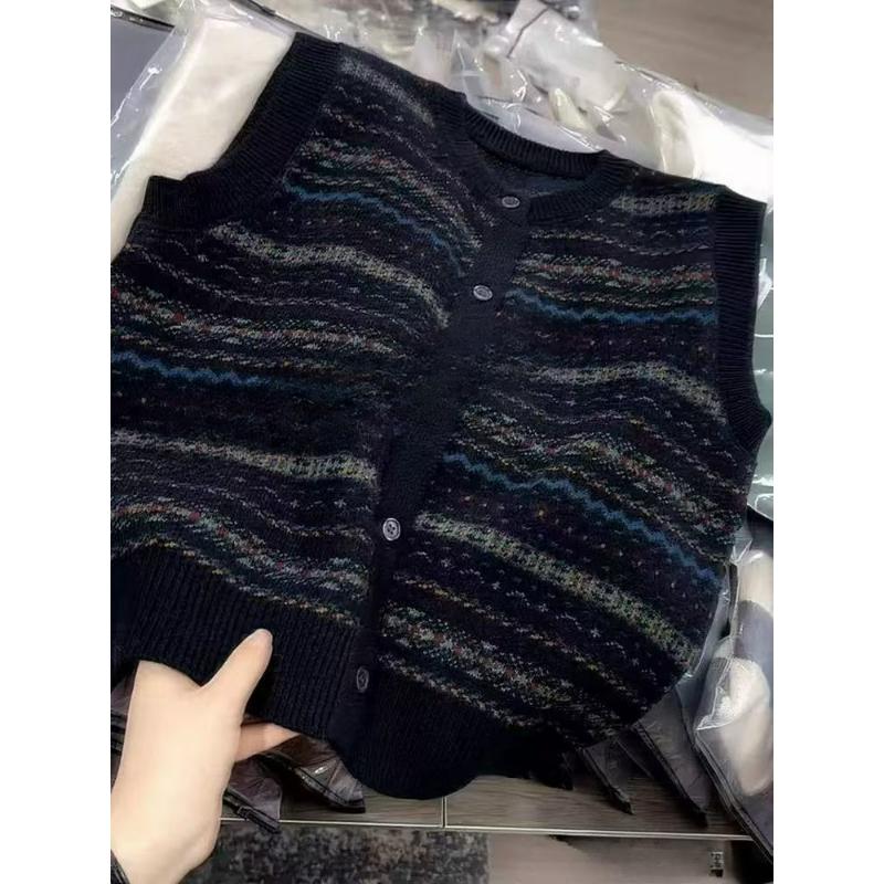 Outer Wear Retro Style Knitted Vest Women's Spring and Autumn Stacked Casual Loose Jacquard Age-reducing Sweater Vest Women