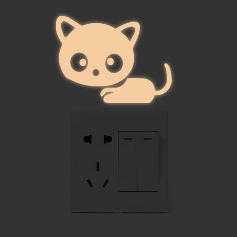 Glow In The Dark Switch Sticker 8x8cm Cat Design Luminous Wall Decal Night Light Safety Marker for Home and Office Decoration