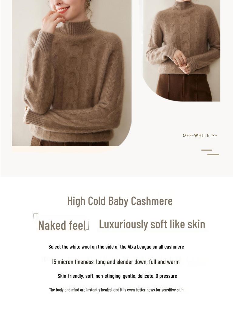 2025 Autumn/Winter Women's Half-High Neck Cable Knit Top with Raglan Sleeves - Fashionable Casual Wear