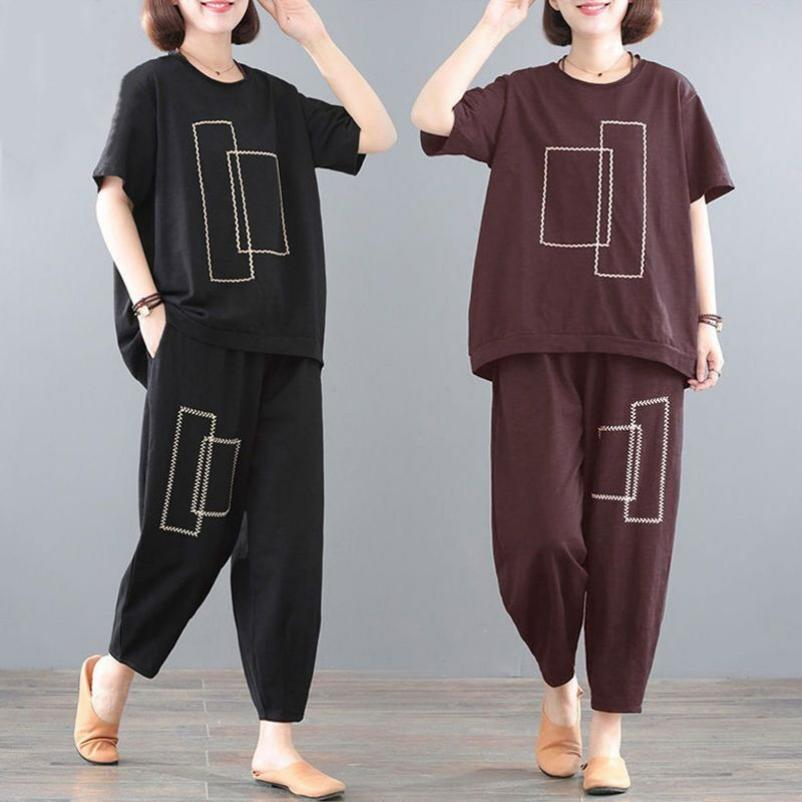 Plus Size Suit Women's Summer Clothes Cover Belly Loose and Thin Casual Sports Two-piece Suit