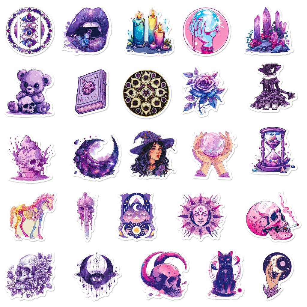 50 Skeleton Purple Gothic Style Stickers New Purple Gothic Skeleton Thriller Character Stickers