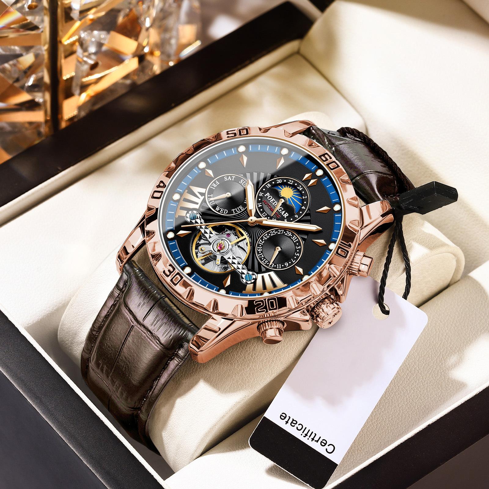 

Розкішний чоловічий механічний годинник Tourbillon відомого бренду Водонепроникний чоловічий шкіряний порожнистий годинник зі світловою датою
