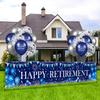 Happy Retirement Decorations Large Navy Blue Silver Happy Retirement Banner Yard Sign with 18 Pcs Retirement Balloons for Men Women Retirement Party