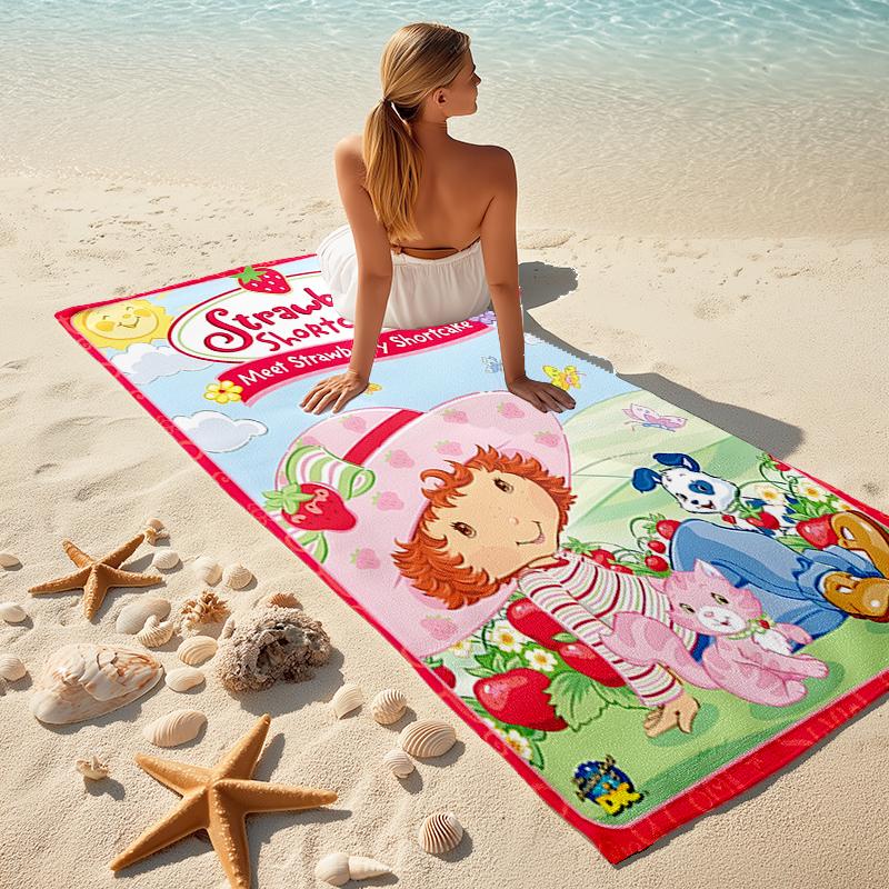 1pc Strawberry Princess3 Beach Towel, Comfortable and Thick, and Swimming/Bath/Picnic/Camping Towel, Suitable for Seaside Beaches