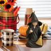 Halloween Ornament Dark Humor Witchcraft Vibe Creepy Witch Statue Black Robe Cat Themed Resin Home Decor
