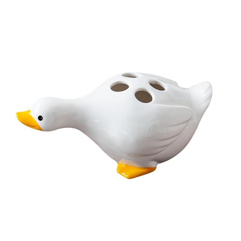 Toothbrush Holder Duck 4 Holes Drainable Toothbrush Holder For Bathroom Storage Durable Easy Install White