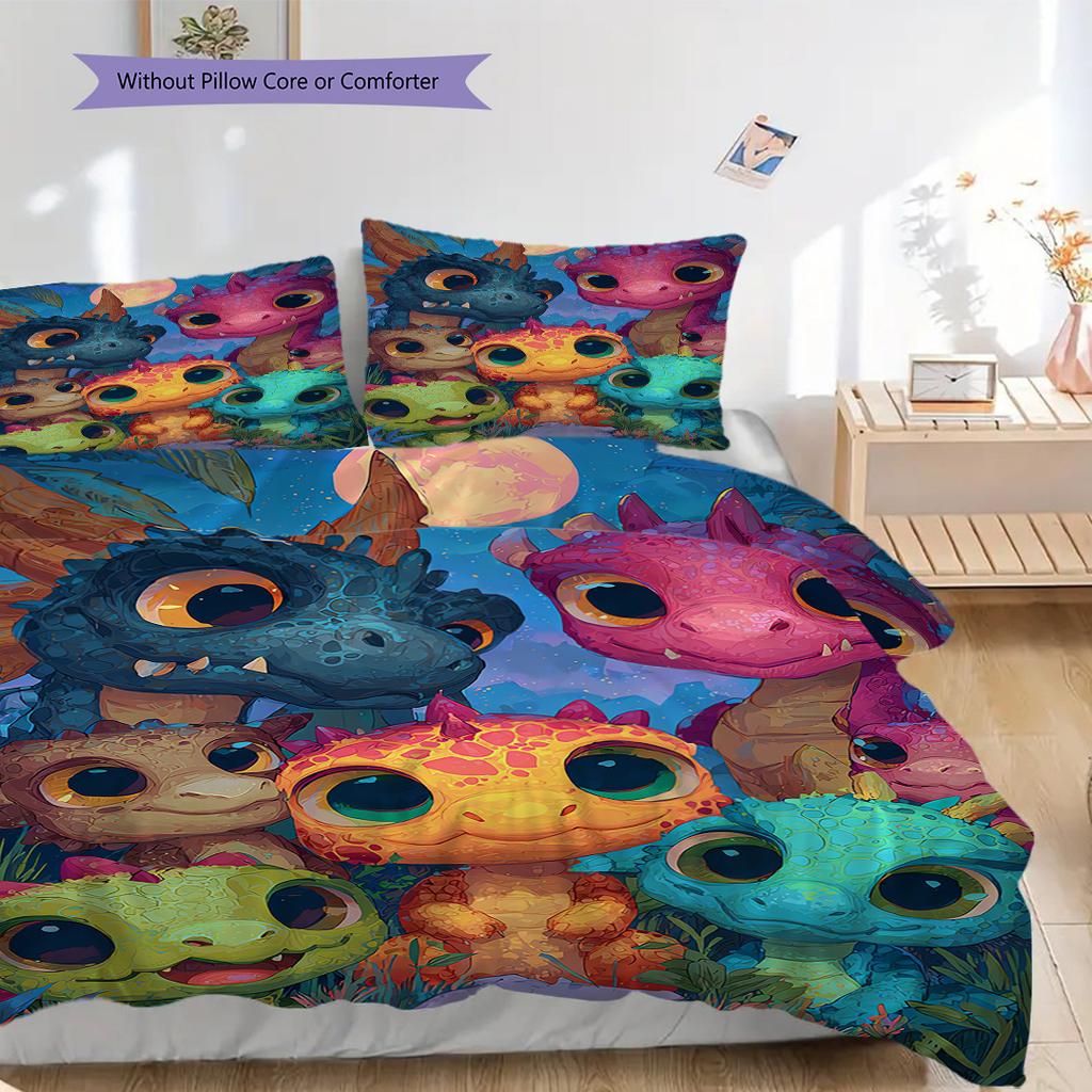 Dinosaur Pattern Bedding Quilt Set Quilt Cover Pillowcase Home Decoration Birthday Gift (1 * Duvet Cover + 2 * Pillowcase, Without Core)