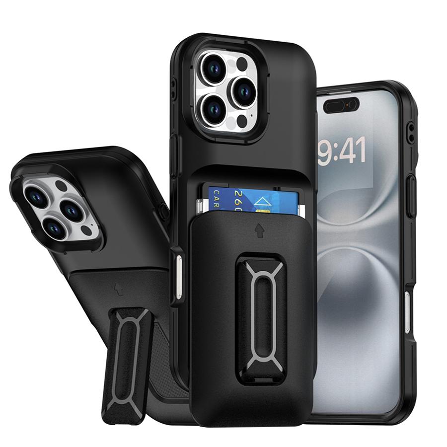 

Противоударный бронированный чехол для телефона повышенной прочности с карманом для карт для iPhone 17 Pro Max iPhone 16 15 14 13 12 Подставка Держатель ПК Защитная крышка для мобильного телефона iPhone 12/12 Pro