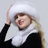 Hot Sale Rex Rabbit Fur Hats Scarf Set Elastic Knitted Winter Hat Women Genuine Warm Fur Caps Luxury Woman Fox Fur Bucket Hat