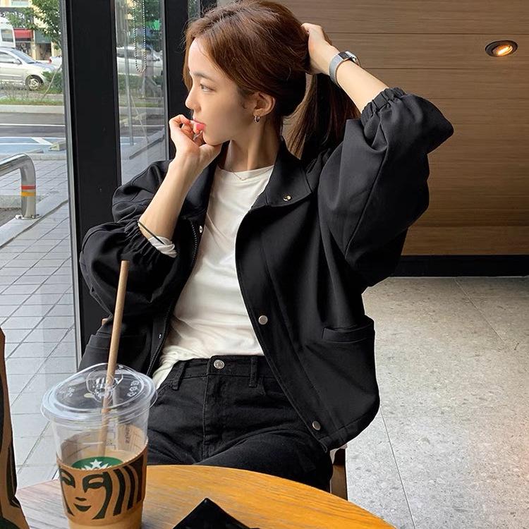 Women's Casual Stand Collar Jacket - Lightweight Solid Color for Spring/Autumn