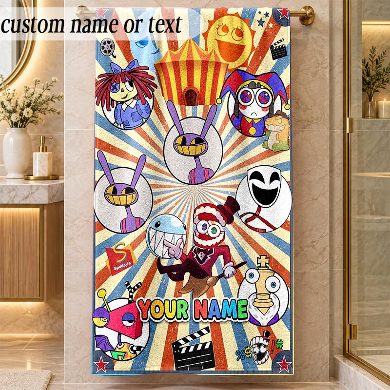 Beach TowelThe Amazing Digital Circus Custom Name Text Personalized Soft Towel for Beach Pool Indoor Home Decor Gift