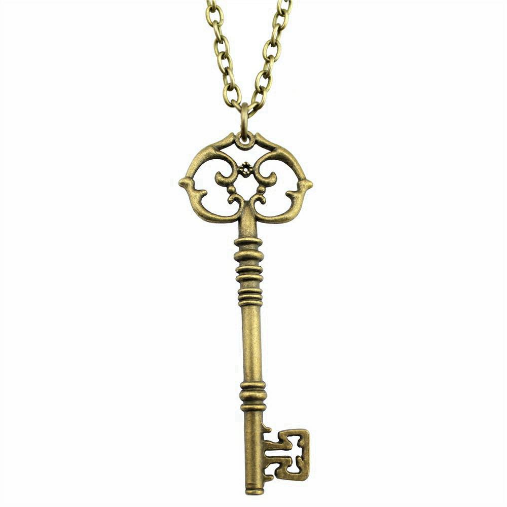 Openwork Resin Photo Frame Geometric Keys Pendant Antique Bronze Silver Metal Friend Collar Necklace