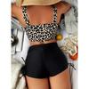 Leopard Print 2 Piece Set Tankini, Ruched Top & Drawstring Tie Side Bottom Swimsuits, Women's Swimwear & Clothing