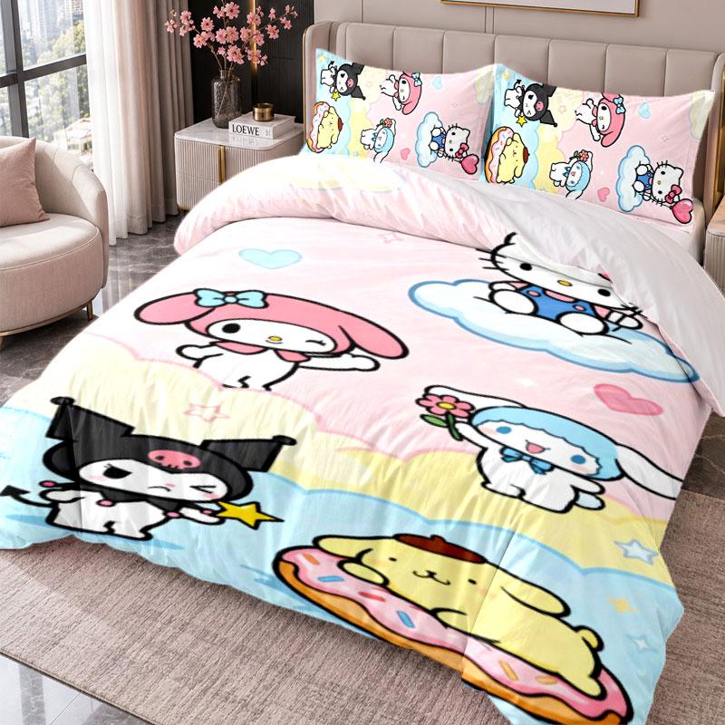 Hello Kitty 3Pcs Bedding Set Duvet Cover With Two Pillowcases For Bedroom Home Decoration