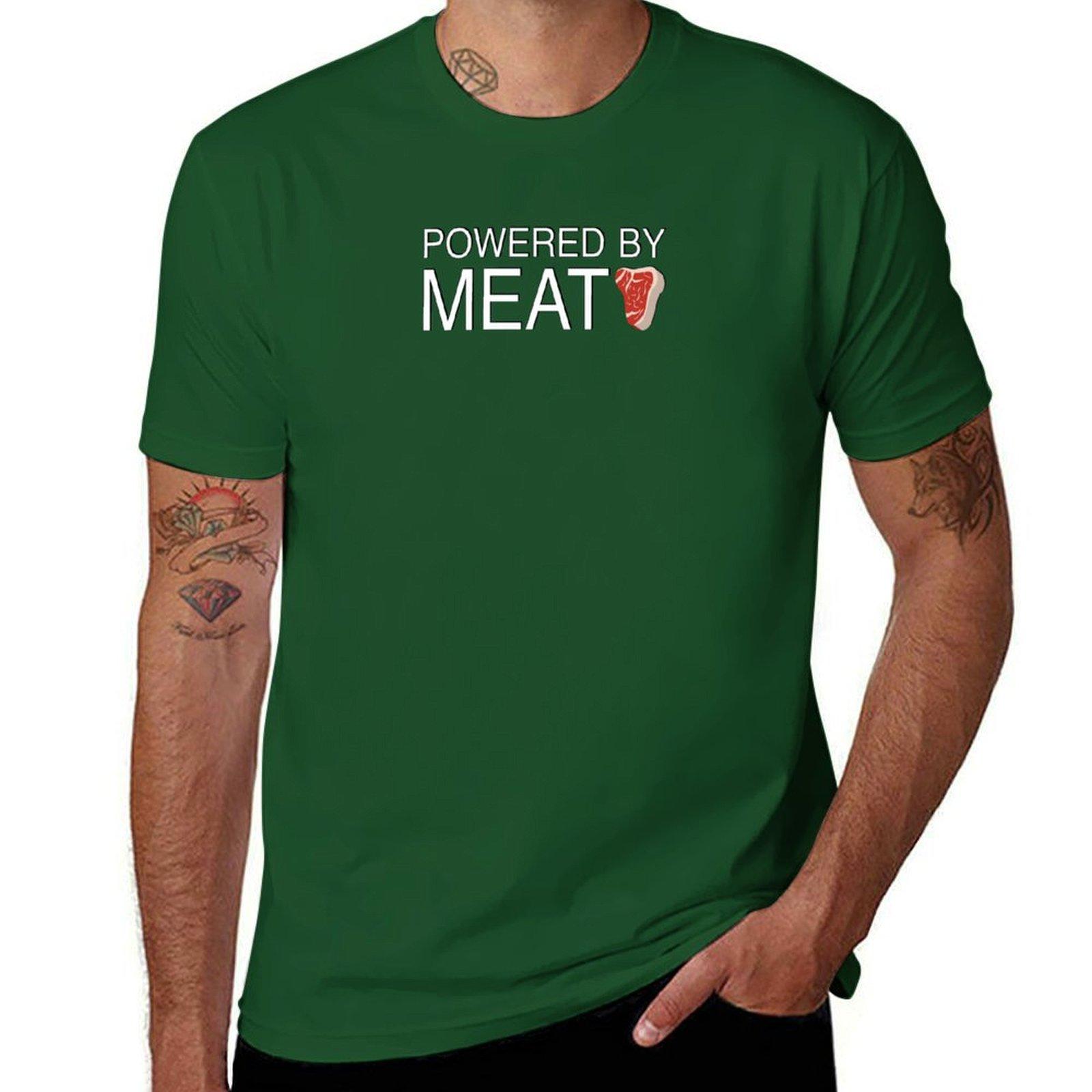

POWERED BY MEAT, Keto Carnivore Diet Graphic T-Shirt animal prinfor boys anime tees vintage clothes men t shirt 4XL