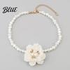 Fade-resistant Necklace Camellia Faux Pearl Choker Retro Flower Beaded Elegant