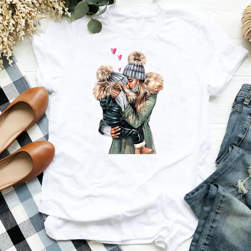 Women's Fashion Tshirt Print Tee Top Happy Time Cartoon Mom Mama Mother 90s Summer Short Sleeve Woman Female Basic T Clothing Graphic T-shirts