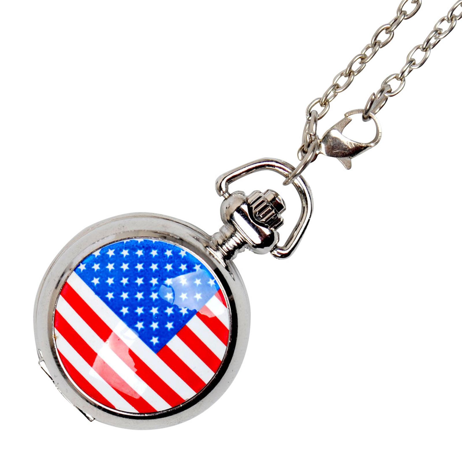 

American Flag Antique Necklace Pocket Watch One Size