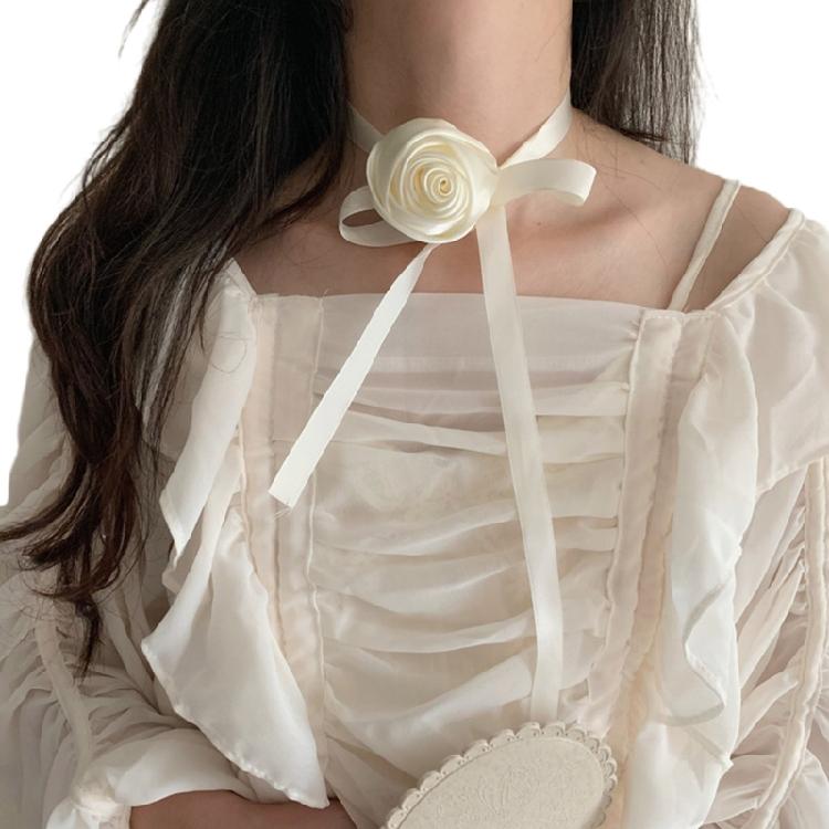 

Gothic Elegant Big Rose Flower Clavicle Chain Necklace Women Adjustable Choker 1 бежевый